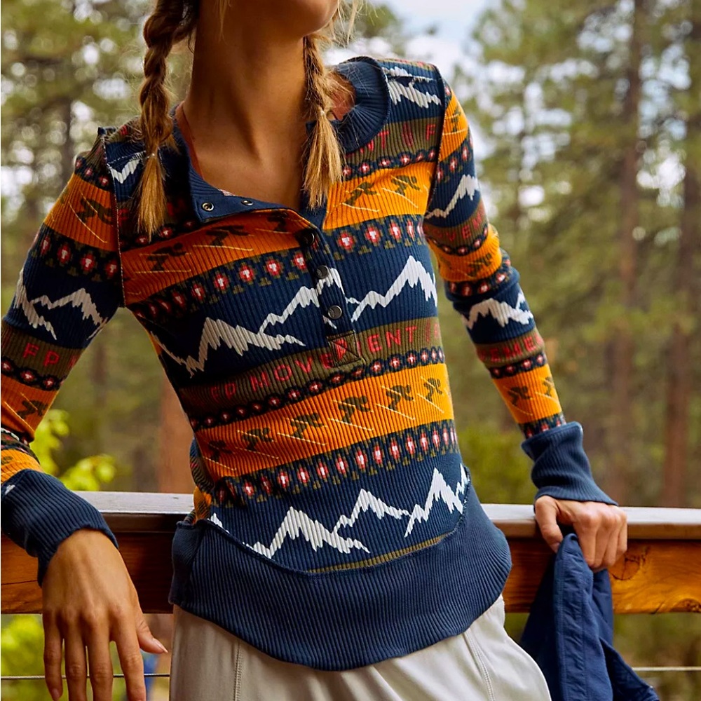 Free People Rally printed Henley shirt top tee